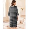 Ekouaer Women Zipper Robe 3/4 Sleeve Nightgowns Lightweight Short Bathrobe with Pockets S-3XL(Black Strips)