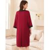 Ekouaer Women Zipper Robe 3/4 Sleeve Nightgowns Lightweight Short Bathrobe with Pockets S-3XL(Dark Red)