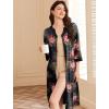 Ekouaer Women Zipper Robe 3/4 Sleeve Nightgowns Lightweight Short Bathrobe with Pockets S-3XL(Pink Flower)