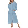 Ekouaer Women Zipper Robe Fleece Long Sleeves Bathrobe Sleepwear Warm Soft Housecoat with Pockets Zip Up House Dresses(Baby Blue)