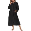 Ekouaer Women Zipper Robe Fleece Long Sleeves Bathrobe Sleepwear Warm Soft Housecoat with Pockets Zip Up House Dresses(Black)