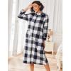 Ekouaer Women Zipper Robe Fleece Long Sleeves Bathrobe Sleepwear Warm Soft Housecoat with Pockets Zip Up House Dresses(Black White Plaid)