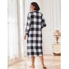 Ekouaer Women Zipper Robe Fleece Long Sleeves Bathrobe Sleepwear Warm Soft Housecoat with Pockets Zip Up House Dresses(Black White Plaid)
