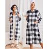 Ekouaer Women Zipper Robe Fleece Long Sleeves Bathrobe Sleepwear Warm Soft Housecoat with Pockets Zip Up House Dresses(Black White Plaid)