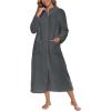 Ekouaer Women Zipper Robe Fleece Long Sleeves Bathrobe Sleepwear Warm Soft Housecoat with Pockets Zip Up House Dresses(Deep Grey)