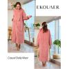 Ekouaer Women Zipper Robe Fleece Long Sleeves Bathrobe Sleepwear Warm Soft Housecoat with Pockets Zip Up House Dresses(Gray Purple)