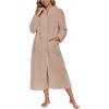 Ekouaer Women Zipper Robe Fleece Long Sleeves Bathrobe Sleepwear Warm Soft Housecoat with Pockets Zip Up House Dresses(Khaki)