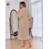 Ekouaer Women Zipper Robe Fleece Long Sleeves Bathrobe Sleepwear Warm Soft Housecoat with Pockets Zip Up House Dresses(Khaki)