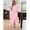 Ekouaer Women Zipper Robe Fleece Long Sleeves Bathrobe Sleepwear Warm Soft Housecoat with Pockets Zip Up House Dresses(Light Pink)