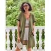 Ekouaer Women Zipper Robe Waffle Short Sleeve Bathrobes Lightweight Knee Length Housecoat with Pockets S-3XL(Army Green)