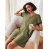 Ekouaer Women Zipper Robe Waffle Short Sleeve Bathrobes Lightweight Knee Length Housecoat with Pockets S-3XL(Army Green)