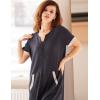 Ekouaer Women Zipper Robe Waffle Short Sleeve Bathrobes Lightweight Knee Length Housecoat with Pockets S-3XL(Black)