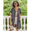 Ekouaer Women Zipper Robe Waffle Short Sleeve Bathrobes Lightweight Knee Length Housecoat with Pockets S-3XL(Charcoal Gray)