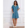 Ekouaer Women Zipper Robe Waffle Short Sleeve Bathrobes Lightweight Knee Length Housecoat with Pockets S-3XL(Dark Blue)