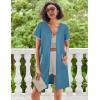 Ekouaer Women Zipper Robe Waffle Short Sleeve Bathrobes Lightweight Knee Length Housecoat with Pockets S-3XL(Dark Blue)