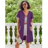 Ekouaer Women Zipper Robe Waffle Short Sleeve Bathrobes Lightweight Knee Length Housecoat with Pockets S-3XL(Dark Purple)