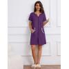 Ekouaer Women Zipper Robe Waffle Short Sleeve Bathrobes Lightweight Knee Length Housecoat with Pockets S-3XL(Dark Purple)