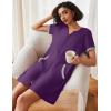 Ekouaer Women Zipper Robe Waffle Short Sleeve Bathrobes Lightweight Knee Length Housecoat with Pockets S-3XL(Dark Purple)