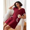 Ekouaer Women Zipper Robe Waffle Short Sleeve Bathrobes Lightweight Knee Length Housecoat with Pockets S-3XL(Dark Red)