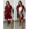 Ekouaer Women Zipper Robe Waffle Short Sleeve Bathrobes Lightweight Knee Length Housecoat with Pockets S-3XL(Dark Red)