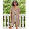 Ekouaer Women Zipper Robe Waffle Short Sleeve Bathrobes Lightweight Knee Length Housecoat with Pockets S-3XL(Khaki)