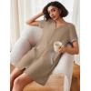 Ekouaer Women Zipper Robe Waffle Short Sleeve Bathrobes Lightweight Knee Length Housecoat with Pockets S-3XL(Khaki)