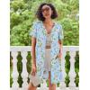 Ekouaer Women Zipper Robe Waffle Short Sleeve Bathrobes Lightweight Knee Length Housecoat with Pockets S-3XL(Light Blue Flower)