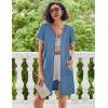 Ekouaer Women Zipper Robe Waffle Short Sleeve Bathrobes Lightweight Knee Length Housecoat with Pockets S-3XL(Navy)