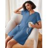 Ekouaer Women Zipper Robe Waffle Short Sleeve Bathrobes Lightweight Knee Length Housecoat with Pockets S-3XL(Navy)
