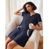 Ekouaer Women Zipper Robe Waffle Short Sleeve Bathrobes Lightweight Knee Length Housecoat with Pockets S-3XL(Navy Dark Blue)