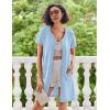 Ekouaer Women Zipper Robe Waffle Short Sleeve Bathrobes Lightweight Knee Length Housecoat with Pockets S-3XL(Pale Blue)