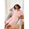 Ekouaer Women Zipper Robe Waffle Short Sleeve Bathrobes Lightweight Knee Length Housecoat with Pockets S-3XL(Pink)