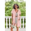 Ekouaer Women Zipper Robe Waffle Short Sleeve Bathrobes Lightweight Knee Length Housecoat with Pockets S-3XL(Pink)