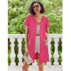 Ekouaer Women Zipper Robe Waffle Short Sleeve Bathrobes Lightweight Knee Length Housecoat with Pockets S-3XL(Rose)
