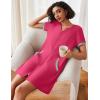 Ekouaer Women Zipper Robe Waffle Short Sleeve Bathrobes Lightweight Knee Length Housecoat with Pockets S-3XL(Rose)