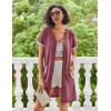 Ekouaer Women Zipper Robe Waffle Short Sleeve Bathrobes Lightweight Knee Length Housecoat with Pockets S-3XL(Rosy Gray Purple)