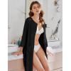 Ekouaer Women Zipper Robes 3/4 Sleeve Ribbed Knit Bathrobe Lightweight Knee Length Loungewear Housecoat with Pockets S-3XL(Black)
