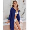 Ekouaer Women Zipper Robes 3/4 Sleeve Ribbed Knit Bathrobe Lightweight Knee Length Loungewear Housecoat with Pockets S-3XL(Dark Blue)