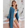 Ekouaer Women Zipper Robes 3/4 Sleeve Ribbed Knit Bathrobe Lightweight Knee Length Loungewear Housecoat with Pockets S-3XL(Duck Blue)