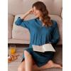 Ekouaer Women Zipper Robes 3/4 Sleeve Ribbed Knit Bathrobe Lightweight Knee Length Loungewear Housecoat with Pockets S-3XL(Duck Blue)