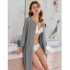 Ekouaer Women Zipper Robes 3/4 Sleeve Ribbed Knit Bathrobe Lightweight Knee Length Loungewear Housecoat with Pockets S-3XL(Grey)