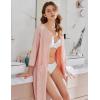 Ekouaer Women Zipper Robes 3/4 Sleeve Ribbed Knit Bathrobe Lightweight Knee Length Loungewear Housecoat with Pockets S-3XL(Light Pink)