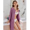 Ekouaer Women Zipper Robes 3/4 Sleeve Ribbed Knit Bathrobe Lightweight Knee Length Loungewear Housecoat with Pockets S-3XL(Light Purple)