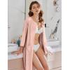 Ekouaer Women Zipper Robes 3/4 Sleeve Ribbed Knit Bathrobe Lightweight Knee Length Loungewear Housecoat with Pockets S-3XL(Pink)
