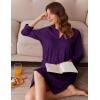 Ekouaer Women Zipper Robes 3/4 Sleeve Ribbed Knit Bathrobe Lightweight Knee Length Loungewear Housecoat with Pockets S-3XL(Purple)