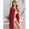 Ekouaer Women Zipper Robes 3/4 Sleeve Ribbed Knit Bathrobe Lightweight Knee Length Loungewear Housecoat with Pockets S-3XL(Red)