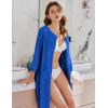 Ekouaer Women Zipper Robes 3/4 Sleeve Ribbed Knit Bathrobe Lightweight Knee Length Loungewear Housecoat with Pockets S-3XL(Sky Blue)