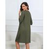 Ekouaer Women Zipper Robes Knee Length Waffle Knit Bathrobe Lightweight House Coat with Pockets 3/4 Sleeves Loungewear S-3XL(Army Green)