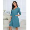 Ekouaer Women Zipper Robes Knee Length Waffle Knit Bathrobe Lightweight House Coat with Pockets 3/4 Sleeves Loungewear S-3XL(Dark Blue)