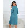 Ekouaer Women Zipper Robes Knee Length Waffle Knit Bathrobe Lightweight House Coat with Pockets 3/4 Sleeves Loungewear S-3XL(Dark Blue)